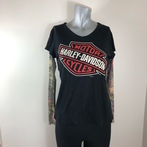 Ladies Harley Davidson Tee Sheer Tatoo Sleeves Med